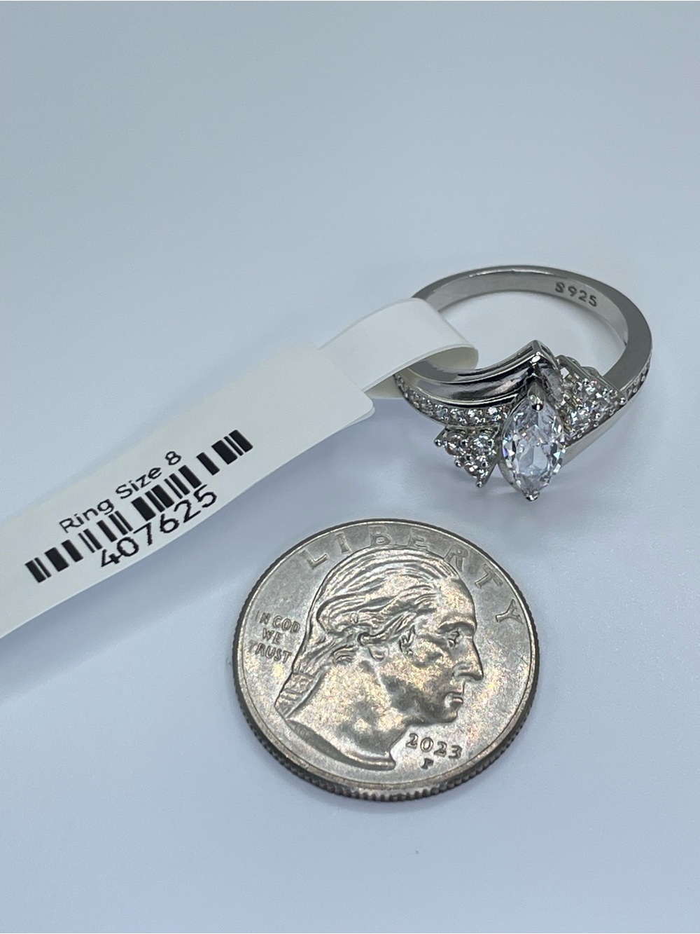 Swarovski Crystal Elements White Marquise Crystal Art Deco Ring Sz 8 - Picture 7 of 12